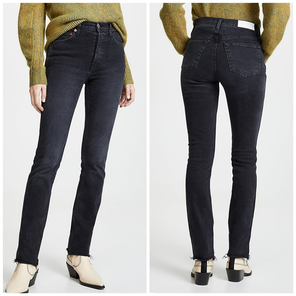Re/Done Double Needle Long Jean Black